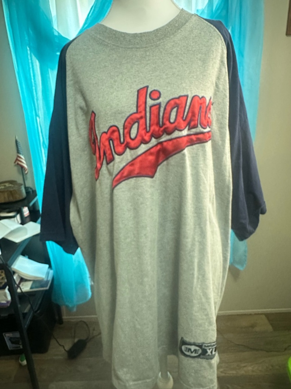 Gray and Navy Indians Raglan Jersey Tee - Red Script